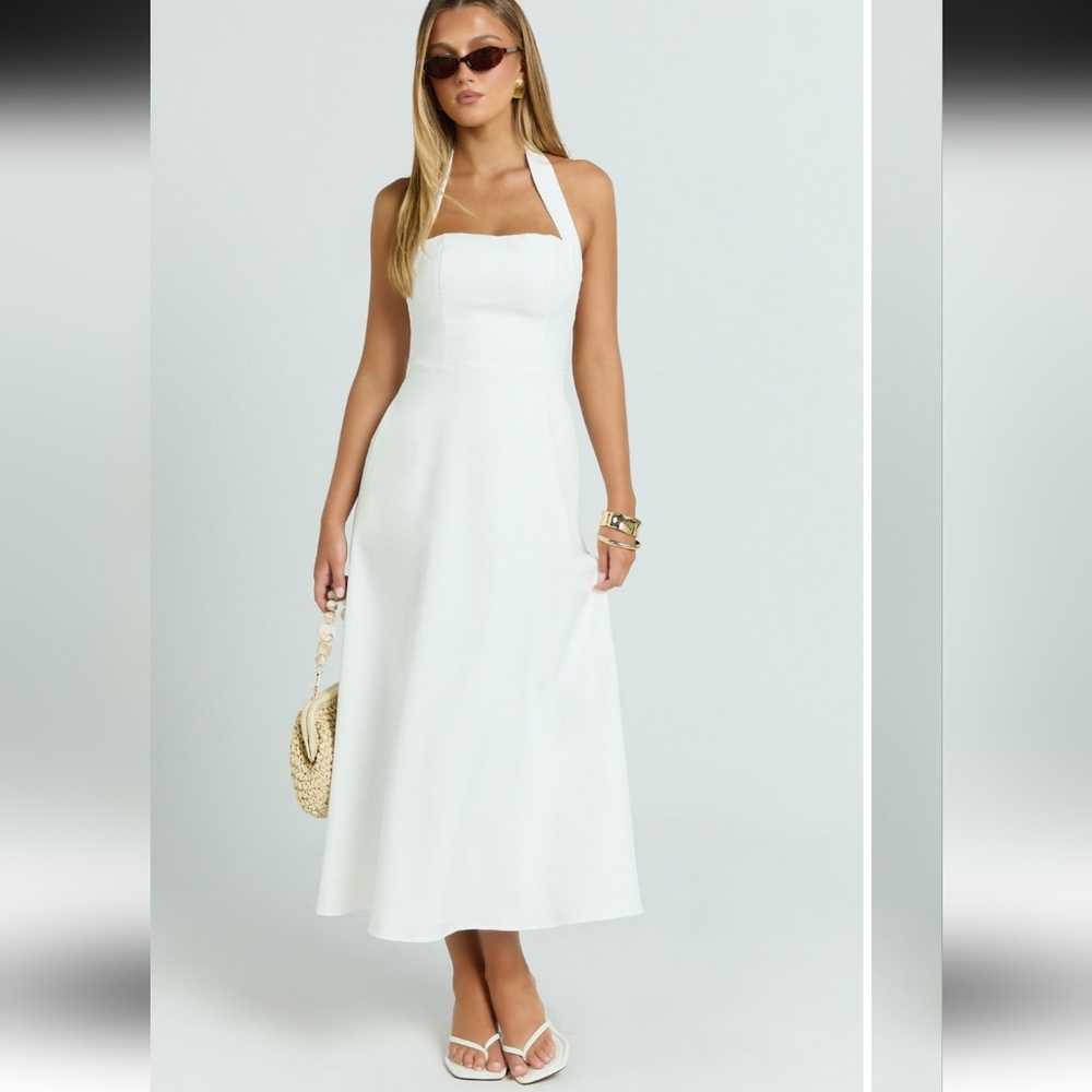 Elegant White Halter Dress